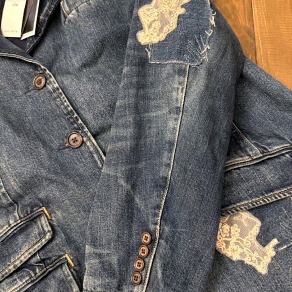 Lauren Ralph Lauren Lace Patchwork Denim Indigo Button Blazer Size 18W - Picture 6 of 7